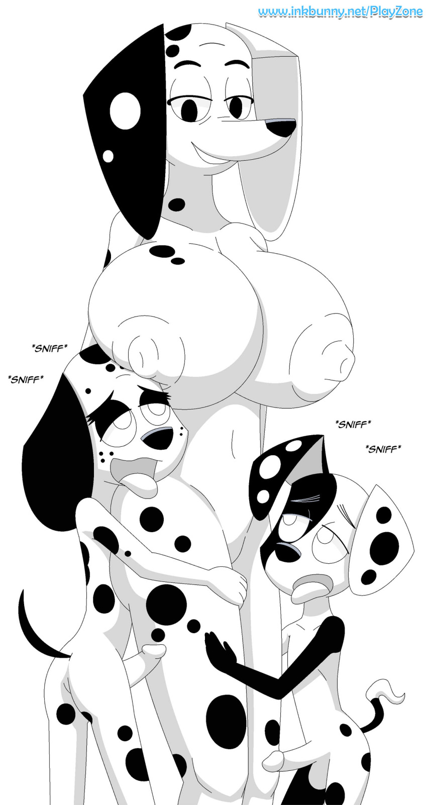 101_dalmatian_street 101_dalmatians 2020 absurd_res age_difference anthro areola big_breasts black_and_white black_nose breasts canid canine canis dalmatian dawkins_(101_dalmatians) delilah_(101_dalmatians) disney domestic_dog dylan_(101_dalmatians) erection female from_behind_position group group_sex hi_res huge_areola huge_breasts hyper hyper_breasts incest_(lore) looking_pleasured male male/female mammal mature_female monochrome mother mother_and_child mother_and_son parent parent_and_child playzone sex shaded simple_background size_difference son teasing text threesome url young