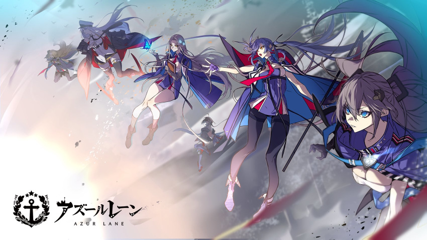 6+girls azur_lane black_legwear blue_dress braid breasts bug bunker_hill_(azur_lane) butterfly cleavage_cutout clothing_cutout coat dress enterprise_(azur_lane) essex_(azur_lane) french_braid glasses gloves hair_ornament highres hoe-l independence_(azur_lane) insect intrepid_(azur_lane) long_legs medium_breasts multiple_girls red_neckwear shangri-la_(azur_lane) twintails