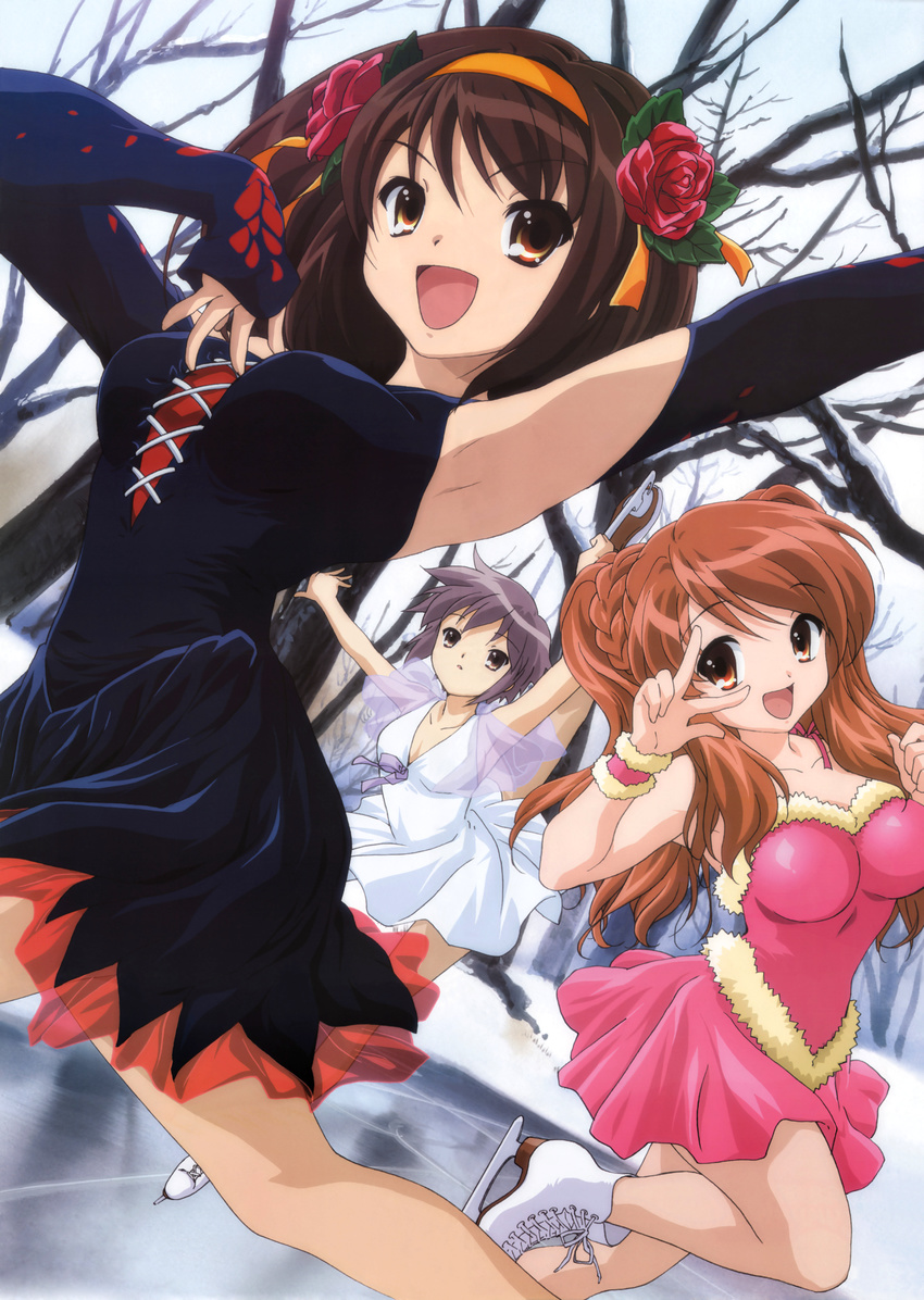 asahina_mikuru ice_skating ikeda_shouko nagato_yuki suzumiya_haruhi suzumiya_haruhi_no_yuuutsu