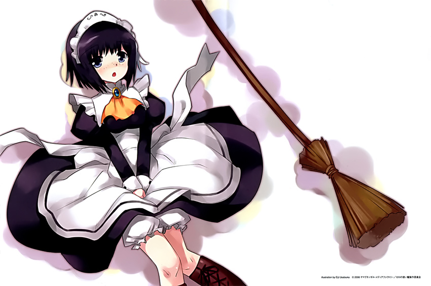 black_hair bloomers blue_eyes freckles highres maid non-web_source purple_hair siesta solo underwear white_bloomers zero_no_tsukaima