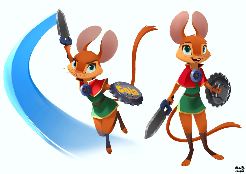 alargewoodenbadger anthro beatrix_(alwb) bottomwear buckteeth capelet clothed clothing dormouse female fully_clothed fur hazel_dormouse hi_res improvised_weapon legwear lineless mammal melee_weapon rodent shield skirt sword teeth toeless_footwear weapon