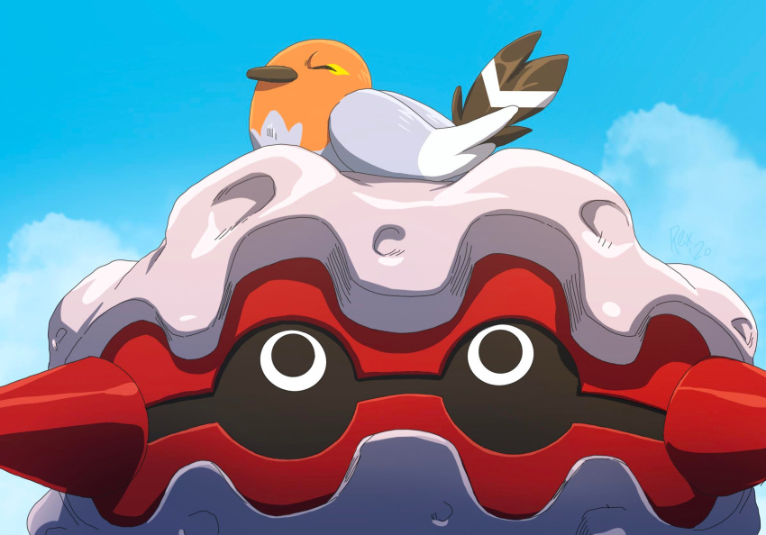 2020 ambiguous_gender avian cloud digital_media_(artwork) duo feral fletchling forretress hi_res nintendo nude outside pok&eacute;mon pok&eacute;mon_(species) rexualtension sky sleeping sleeping_on_another video_games