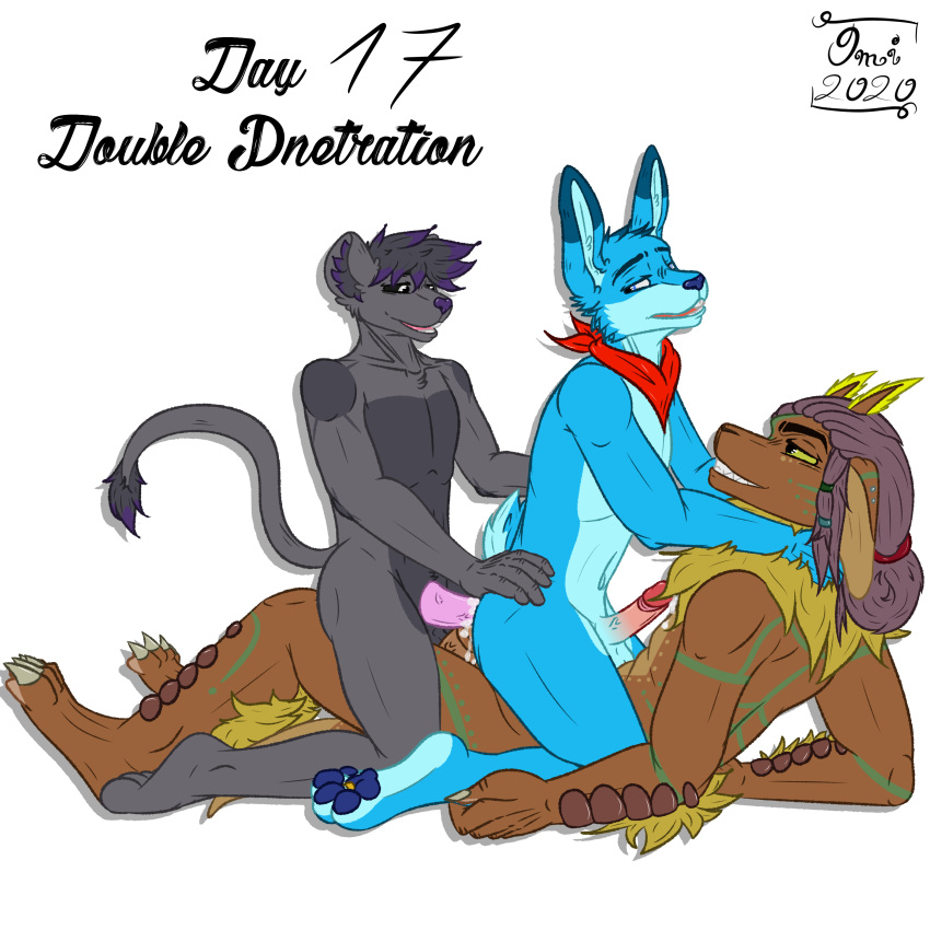 absurd_res adolf_(omithefox) anal anal_penetration anthro azul_(omithefox) balls bodily_fluids butt cum cum_in_ass cum_inside cum_on_penis cumshot digital_media_(artwork) double_penetration duo ejaculation erection fur genital_fluids genitals group group_sex hair hi_res humanoid_genitalia humanoid_penis lagomorph leporid male male/male male_penetrated male_penetrating male_penetrating_male mammal mouse murid murine nude omithefox open_mouth orgasm orieforn penetration penis precum rabbit rodent sex simple_background smile text threesome tongue