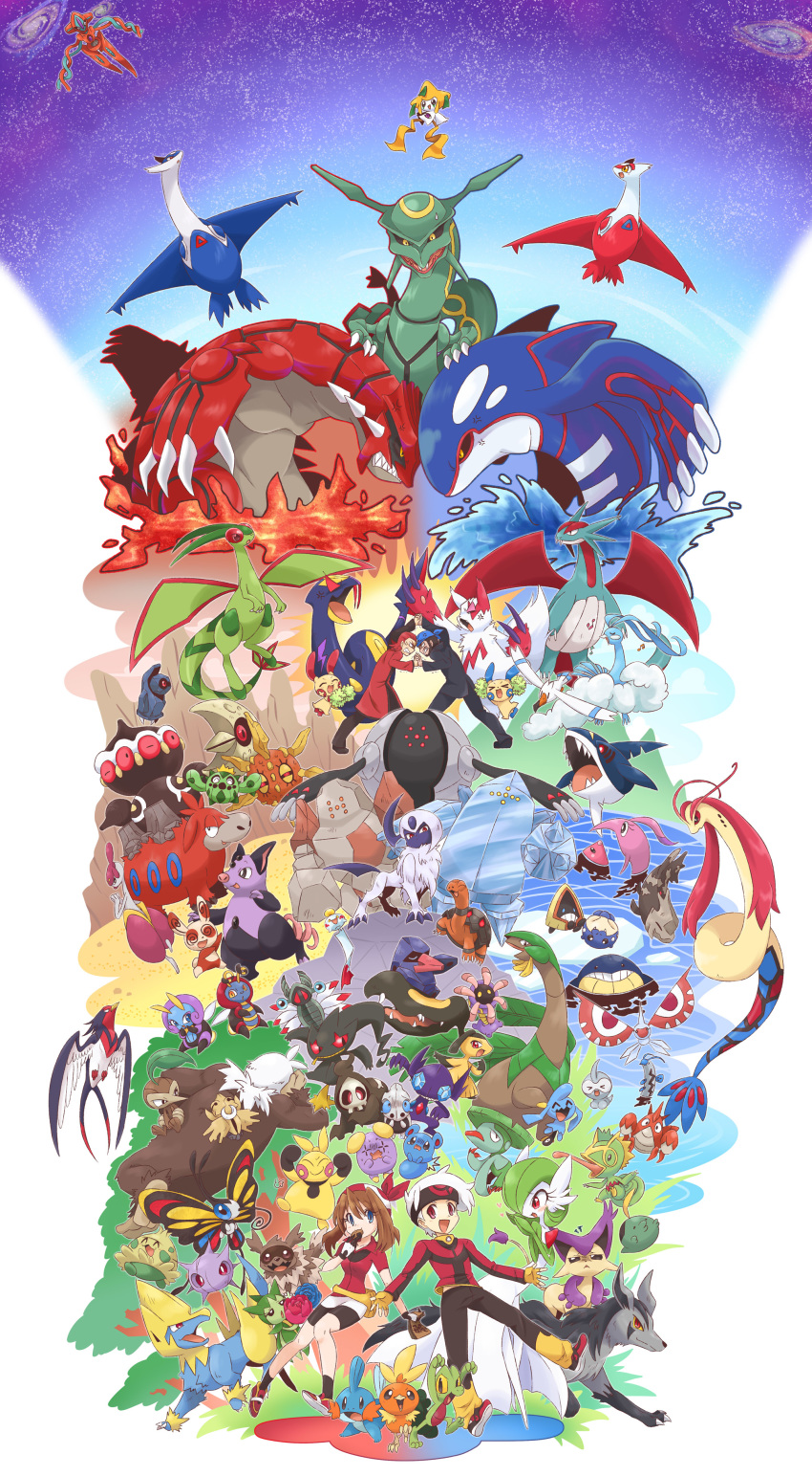 absol absurdres altaria anorinth archie_(pokemon) aron azurill banette bano_akira barboach beautifly beldum black_pants brendan_(pokemon) brown_hair cacnea camerupt cascoon castform chimecho claydol corphish delcatty deoxys duskull flygon gardevoir gen_3_pokemon gorebyss groudon grumpig gulpin hairband highres illumise jirachi kecleon kyogre latias latios legendary_pokemon lileep lotad lunatone luvdisk makuhita manectric masquerain mawile maxie_(pokemon) may_(pokemon) mightyena milotic minun molten_rock mudkip mythical_pokemon nosepass nuzleaf pants plusle pokemon pokemon_(game) pokemon_rse rayquaza red_shirt regice regirock registeel relicanth roselia sableye salamence seviper sharpedo shirt shroomish slaking snorunt solrock spheal spinda swellow torchic torkoal treecko tropius volbeat wailmer water whismur white_hair wynaut zangoose zigzagoon