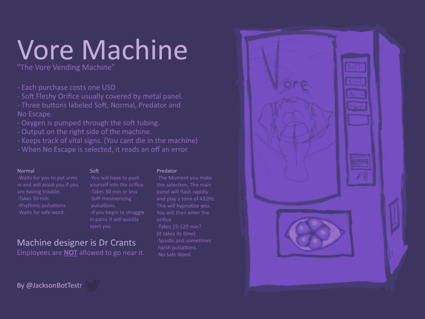 ambiguous_gender concept_art digital_media_(artwork) eyeless hi_res jacksonbottestr machine not_furry open_mouth opening oral_vore orifice outside simple_background solo text tongue vending_machine vore what