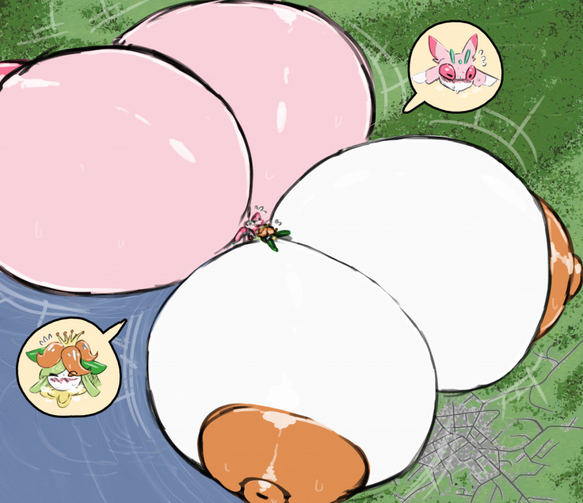 anthro beepunz big_breasts bird's-eye_view blush breast_expansion breasts close-up duo elemental_creature expansion eyes_closed female flora_fauna growth high-angle_view huge_breasts hyper hyper_breasts immobile lilligant lurantis macro nintendo nipples pink_body pink_skin plant pok&eacute;mon pok&eacute;mon_(species) video_games water white_body white_skin