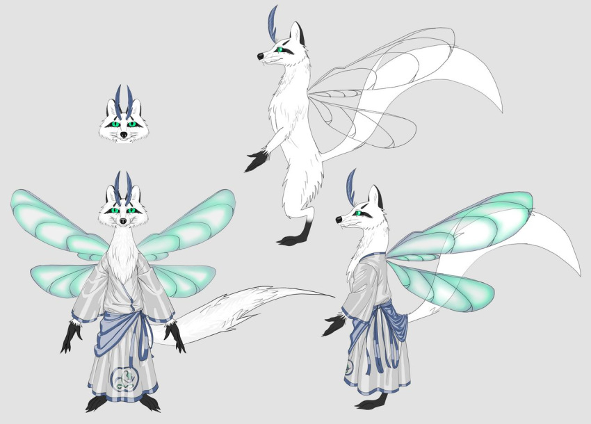 aether_(dahbastard) angelic anthro canid canine chimera clothing dahbastard dragonfly_wings eukayoticprokaryote fox fur insect_wings male mammal robe sash solo white_body white_fur wings