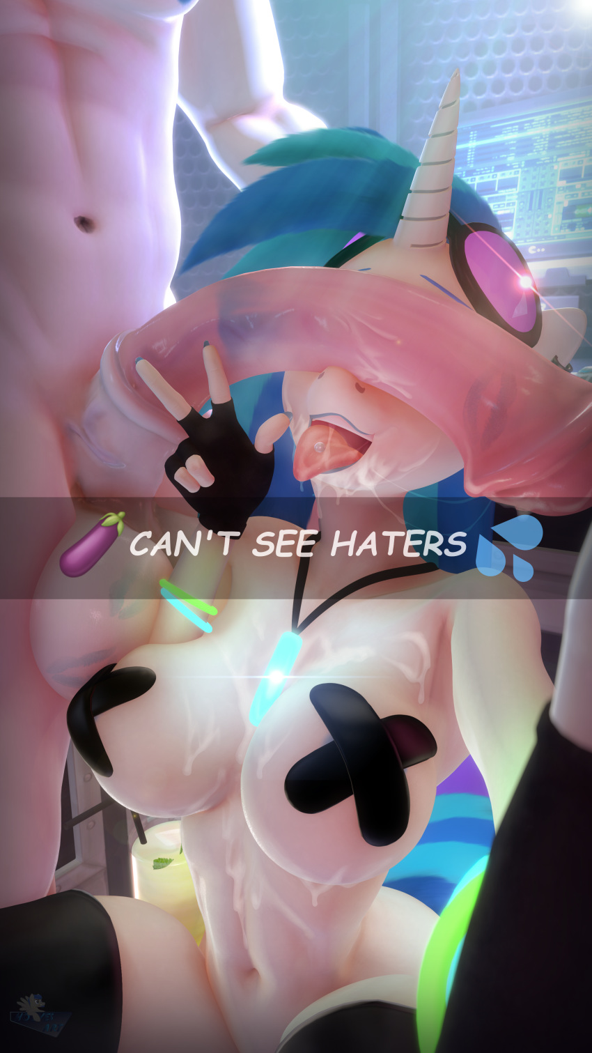3d_(artwork) 4k 9:16 absurd_res animal_genitalia animal_penis anthro anthrofied bodily_fluids can't_see_the_haters clothing cum digital_media_(artwork) double_diamond_(mlp) duo english_text equid equine equine_penis female friendship_is_magic genital_fluids genitals hasbro hi_res hooves-art horse legwear male male/female mammal my_little_pony penis pony text thigh_highs vinyl_scratch_(mlp)