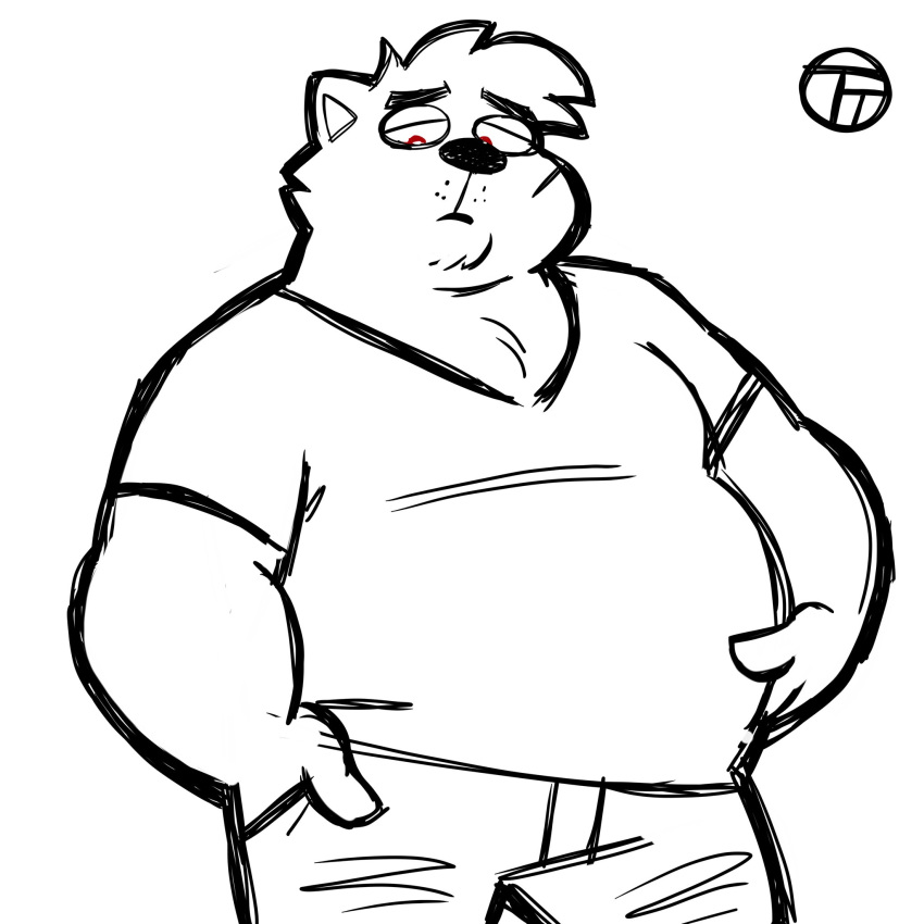 1:1 2020 anthro belly bottomwear canid canine canis clothing domestic_dog hi_res male mammal overweight overweight_anthro overweight_male pants scar shirt simple_background sketch solo topwear trashtoonz white_background
