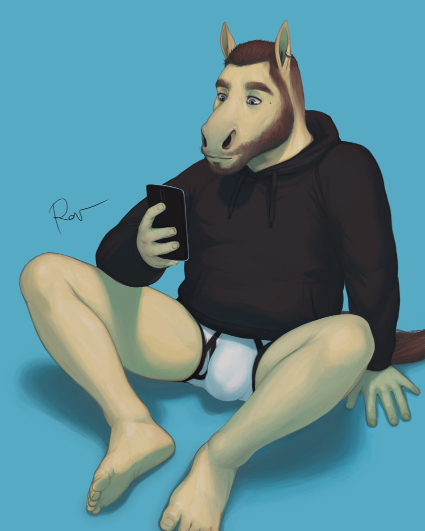 4:5 absurd_res anthro black_clothing black_hoodie black_topwear briefs bulge clothing drawyourfursona equid equine hi_res hoodie hoodie/briefs_meme horse male mammal meme meme_clothing rov simple_background sitting solo topwear underwear white_clothing white_underwear