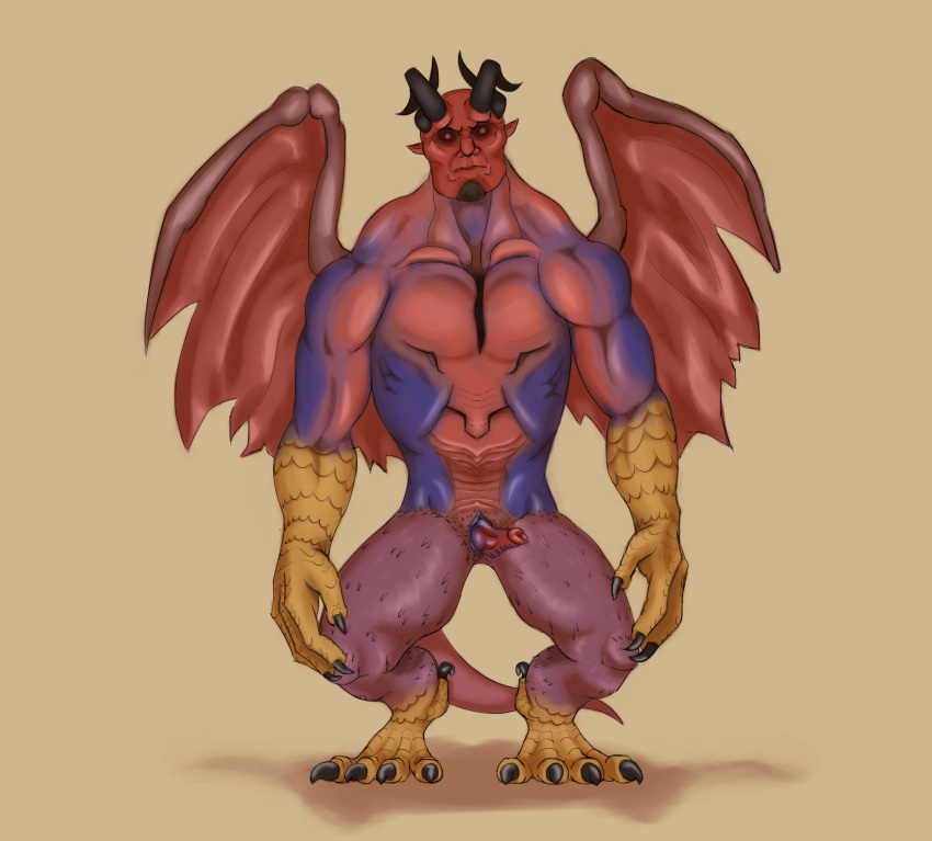 absurd_res anthro bird_feet charcoal_inpachi claws daimon demon demon_wings devil_horns_(disambiguation) dragon's_dogma erection facial_hair goatee hi_res hybrid looking_at_viewer male muscular muscular_anthro muscular_male slit solo wings