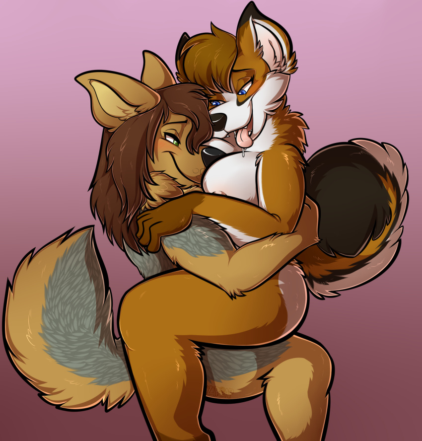 anthro blush breasts canid canine canis corsac_fox digital_media_(artwork) domestic_dog duo female female_on_top fox fur hair hi_res husky male male/female male_on_bottom mammal meani nipples nordic_sled_dog nude on_bottom on_top sex spitz swift wolf zipzap