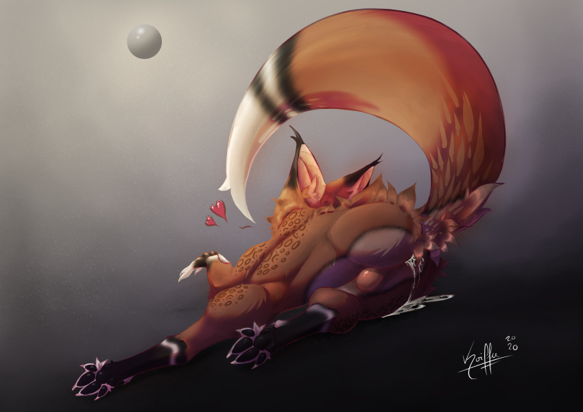 absurd_res anthro balls bodily_fluids butt canid canine cum cum_inside cum_leaking fox genital_fluids genitals girly hi_res invalid_tag koi_(character) koiffu lying male mammal on_front paws solo