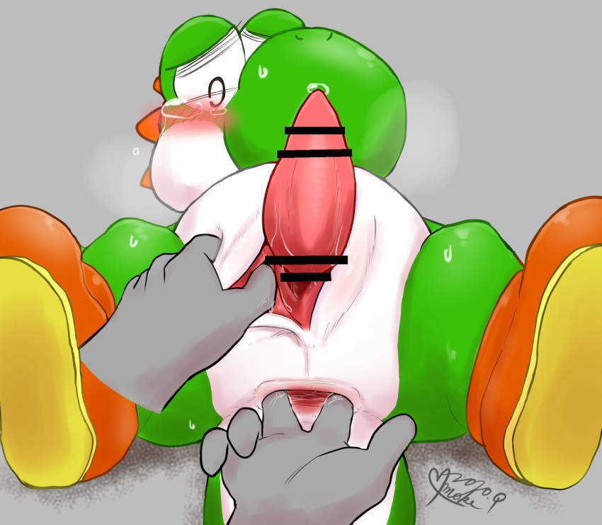 anal anal_fingering animal_genitalia anthro anus blush bodily_fluids censored duo fingering floating_hands genital_slit genitals green_yoshi hi_res male mario_bros namoke nintendo penis questionable_consent scalie slit slit_play spread_anus spread_legs spreading tapering_penis tears unseen_character video_games yoshi