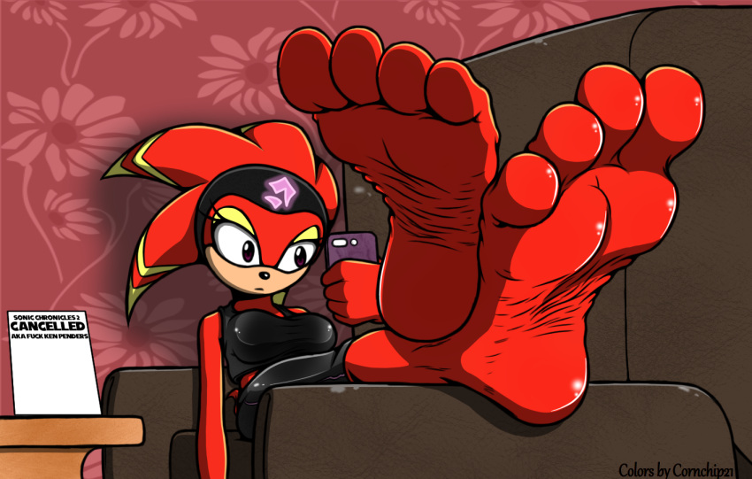 2016 4_toes anthro cel_shading cellphone clothed clothing colored_sketch cornchip21 detailed digital_media_(artwork) echidna english_text eyeshadow feet female foot_focus fur furniture guide_lines hair humanoid_feet makeup mammal monotreme orange_body orange_fur phone profanity purple_eyes screampunk sega shade_the_echidna signature sofa solo sonic_chronicles:_the_dark_brotherhood sonic_the_hedgehog_(series) spiky_hair text toes video_games wrinkled_feet yellow_eyeshadow