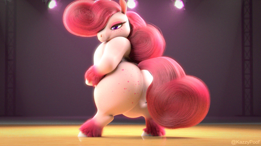 3d_(artwork) 3d_animation animated anthro bedroom_eyes big_butt bubble_butt butt digital_media_(artwork) equid equine female glowing hair half-closed_eyes kazzypoof lights looking_at_viewer looking_back loop mammal narrowed_eyes pink_body pink_hair prettypinkpony_(character) rear_view seductive shaking_butt short_playtime solo stage stage_lights thick_thighs wide_hips