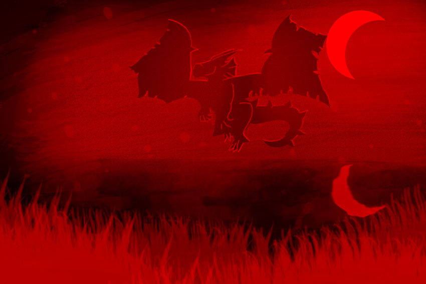 3:2 black_and_red bloodmoon dark demon dragon dream feral fog grass halloween hi_res holidays horn male monochrome moon nightmare scales silhar solo spikes water wings