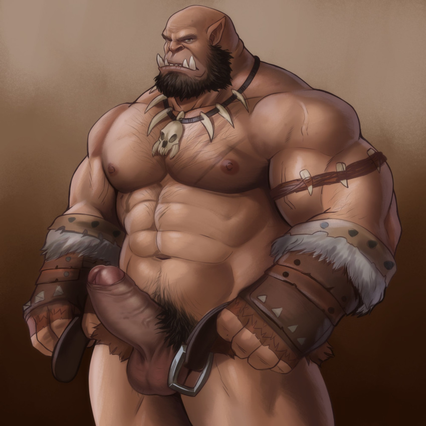 2020 5_fingers adios armband bald balls beard belt big_muscles big_penis blizzard_entertainment body_hair brown_body brown_nipples brown_penis brown_skin chest_hair clothing erection facial_hair fingerless_gloves fingers foreskin genitals gloves handwear hi_res huge_muscles humanoid humanoid_genitalia humanoid_hands humanoid_penis humanoid_pointy_ears jewelry male muscular muscular_humanoid muscular_male necklace nipples not_furry ogrim orc orc_humanoid partially_retracted_foreskin penis pubes scar simple_background solo thick_penis tusks uncut veiny_muscles video_games warcraft yellow_eyes