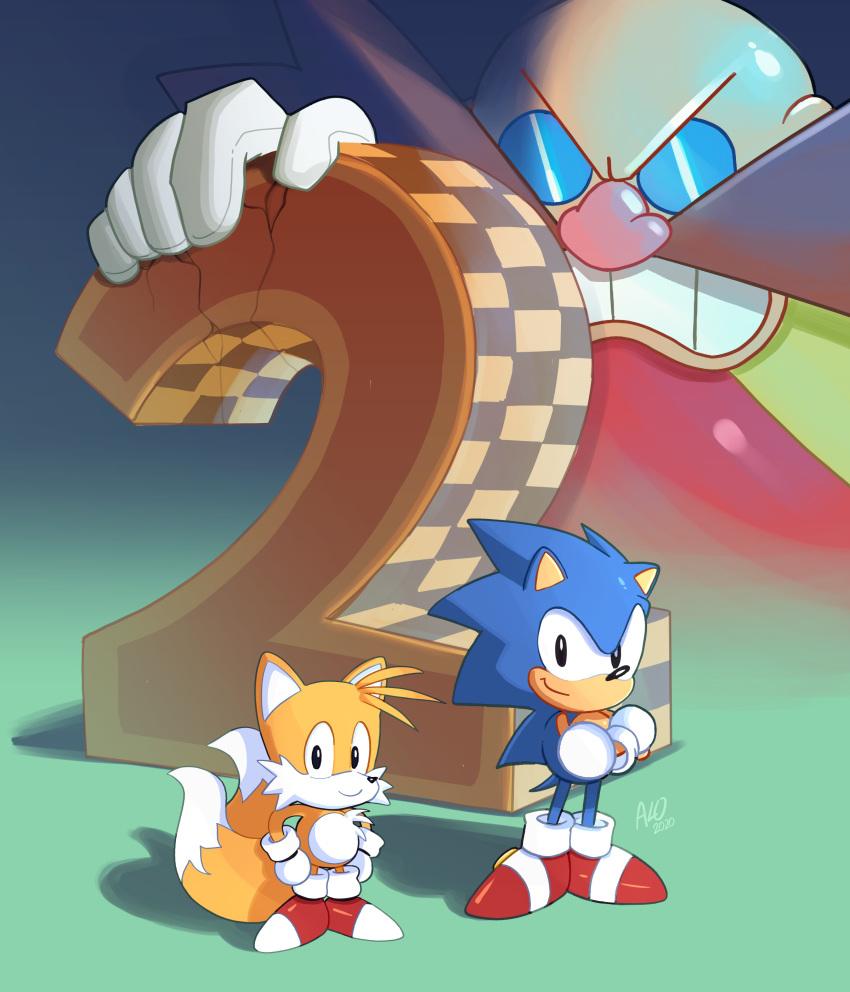 3boys absurdres angry clenched_teeth closed_mouth derivative_work dr._eggman english_commentary facial_hair fox_boy fox_tail furry goggles highres multiple_boys multiple_tails mustache phons0 red_footwear shoes smile sneakers sonic sonic_the_hedgehog sonic_the_hedgehog_(classic) sonic_the_hedgehog_2 tail tails_(sonic) teeth two_tails