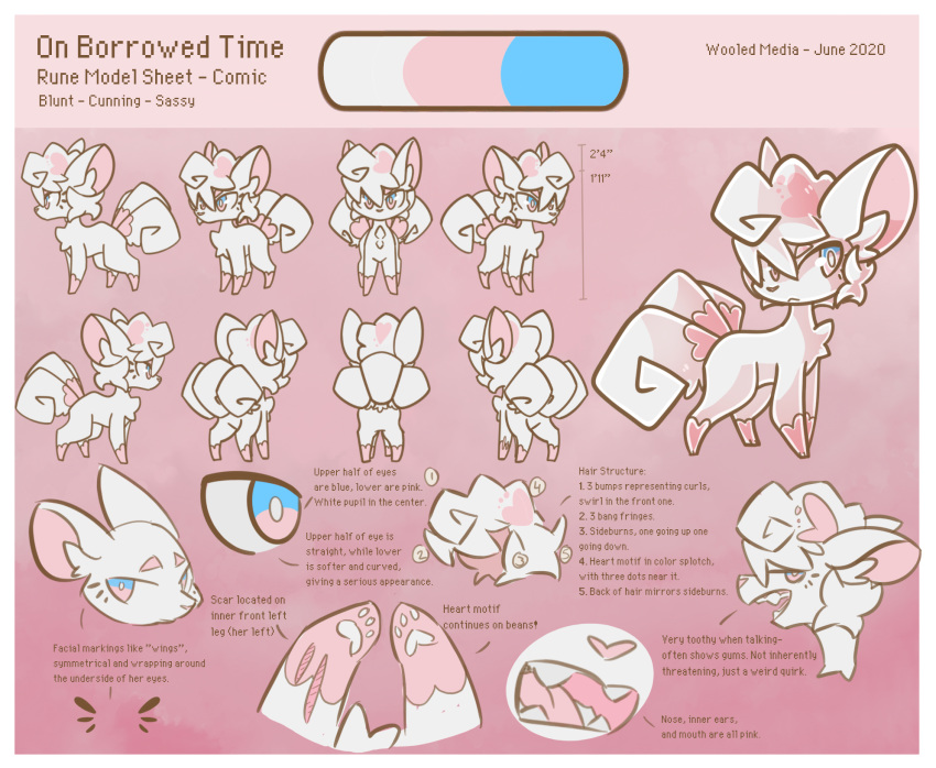 2020 alolan_vulpix blue_eyes border canid canine chest_tuft digitigrade english_text fangs female feral fur gloves_(marking) half-closed_eyes heterochromia hi_res inner_ear_fluff leg_markings mammal markings model_sheet multiple_images narrowed_eyes nintendo open_mouth pawpads pink_background pink_body pink_eyes pink_fur pink_nose pok&eacute;mon pok&eacute;mon_(species) quadruped regional_form_(pok&eacute;mon) rune_(wooled) scar simple_background socks_(marking) solo text tongue tuft video_games white_body white_border white_fur wooled