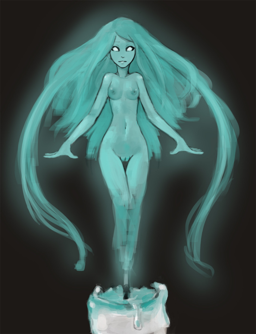 blue_body blue_hair breasts candle crotch_lines elemental_creature elemental_humanoid female fire fire_creature genitals hair hi_res humanoid long_hair looking_at_viewer navel nipples nude pussy small_breasts small_waist solo syvaron white_eyes