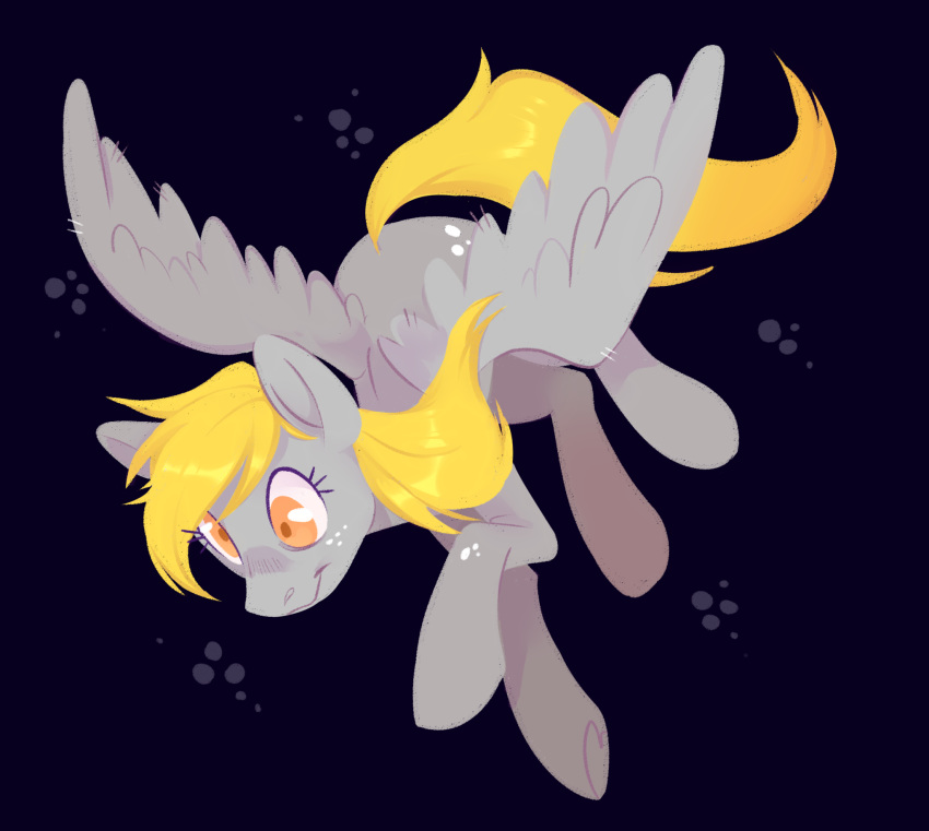 2020 blonde_hair cutie_mark derp_eyes derpy_hooves_(mlp) equid equine eyelashes female feral flying freckles friendship_is_magic grey_body hair hasbro hi_res horse mammal my_little_pony pegasus smile solo waackery wings yellow_eyes