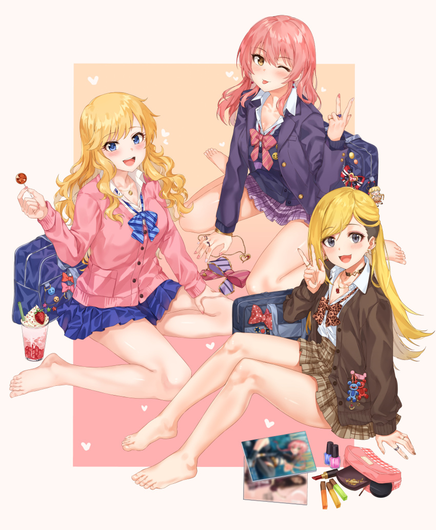 fujimoto_rina jougasaki_mika ootsuki_yui seifuku sirurabbit sweater the_idolm@ster the_idolm@ster_cinderella_girls