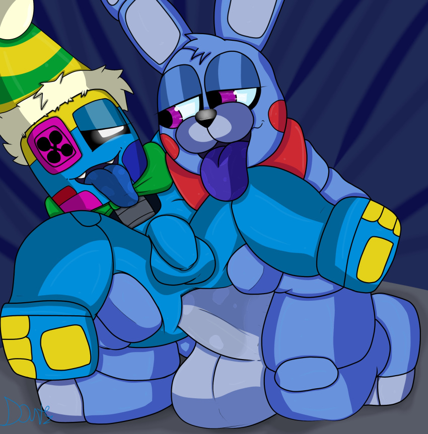 anal anal_penetration animatronic anthro anthro_on_anthro balls blue_body bodily_fluids bow_tie button_eyes canon_x_oc duo eyelashes fan_character five_nights_at_freddy's flaccid genitals half-closed_eyes hi_res humanoid_genitalia humanoid_penis lagomorph leporid looking_at_another looking_pleasured machine male male/male male_penetrated male_penetrating male_penetrating_male mammal narrowed_eyes penetration penis plushie plushtrapboyuwu puppet_bonnie_(fnafsl) purple_eyes rabbit robot saliva sister_location thick_thighs tongue tongue_out video_games