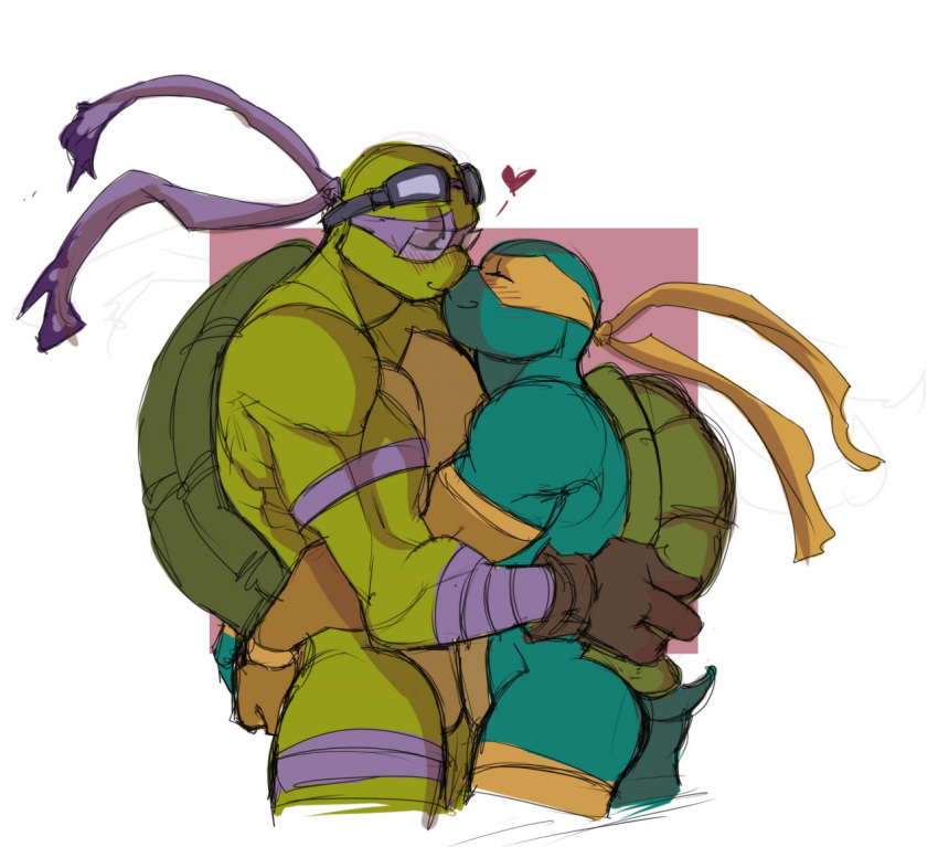 bandanna brother brothers donatello_(tmnt) duo eyewear goggles hug incest_(lore) kerchief kissing male male/male michelangelo_(tmnt) reptile romantic_couple scalie sibling simple_background teenage_mutant_ninja_turtles traitmill turtle white_background