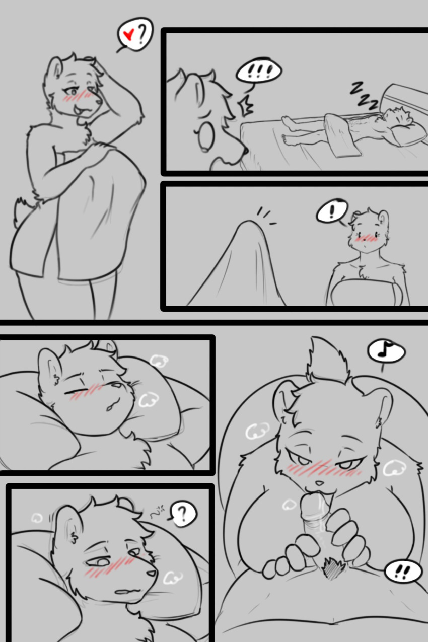 ! &lt;3 2:3 ? anthro big_breasts blush breasts breath comic duo emanata erection fellatio female genitals half-closed_eyes hi_res incest_(lore) larger_female male male/female mammal morning_wood mother mother_and_child mother_and_son musical_note narrowed_eyes oral parent parent_and_child penile penis sex size_difference sleeping smaller_male son sound_effects towel ursid wbnsfwfactory zzz
