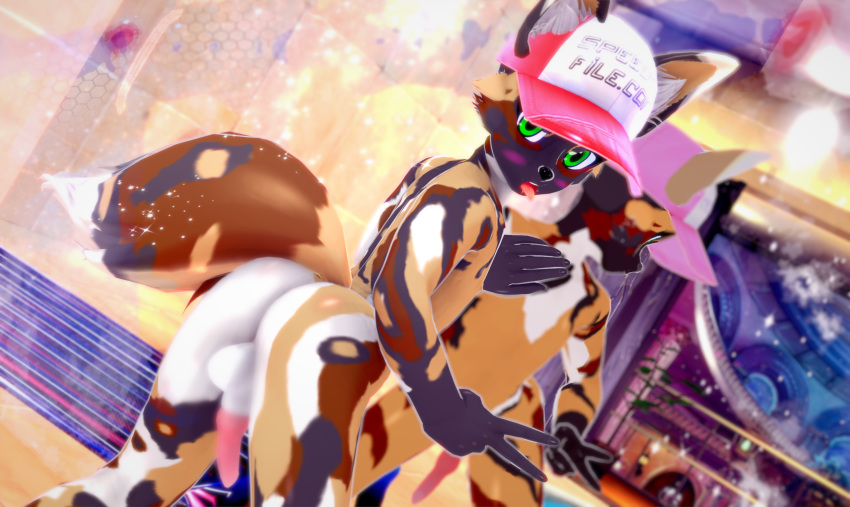 3d_(artwork) african_wild_dog animal_genitalia animal_penis anthro balls blush butt canid canine canine_penis canis clothing digital_media_(artwork) erection fur fusionxglave genitals green_eyes hair hat hat_only headgear headgear_only headwear headwear_only hi_res looking_at_viewer male mammal mirror mostly_nude nipples nora nude open_mouth peace_(disambiguation) peace_symbol penis presenting presenting_hindquarters selfie solo tongue tongue_out young