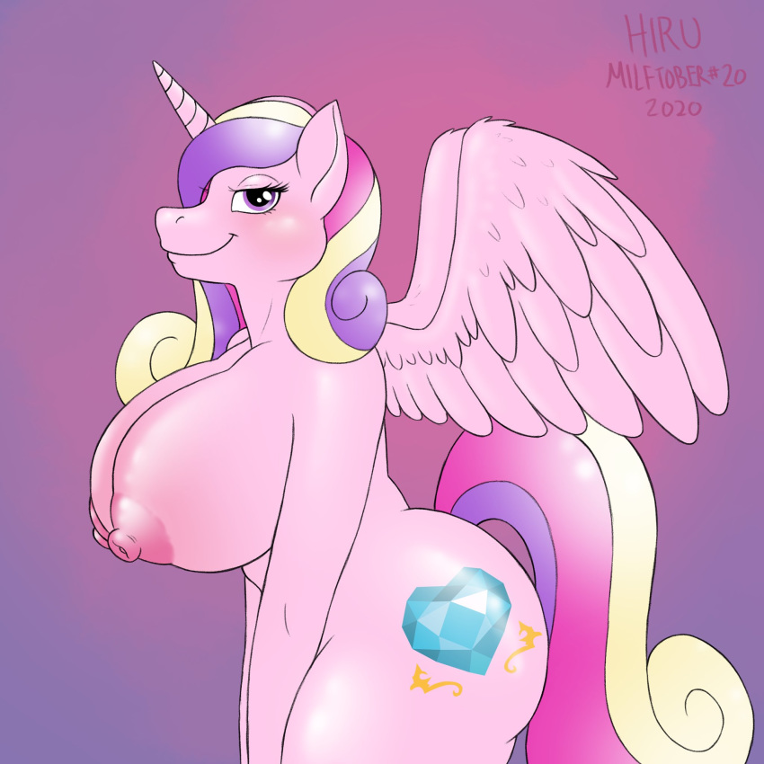 1:1 2020 anthro anthrofied areola big_breasts blonde_mane breasts equid feathers female friendship_is_magic hasbro hi_res hirurux horn looking_at_viewer mammal mane mature_female multicolored_mane my_little_pony nipples pink_body pink_eyes pink_feathers pink_mane princess_cadance_(mlp) purple_mane solo winged_unicorn wings