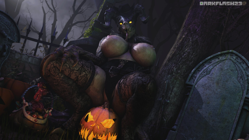 16:9 2020 3d_(artwork) anthro basket bethesda_softworks big_breasts bodily_fluids breasts candy claws clothing darkflash23 deathclaw dessert digital_media_(artwork) fallout female food forest fruit genital_fluids genitals glowing glowing_eyes hi_res horn lingerie looking_at_viewer night nipple_piercing nipples penetration piercing plant pumpkin pussy pussy_juice scalie sitting solo tombstone tongue tongue_out tree vaginal vaginal_penetration video_games widescreen