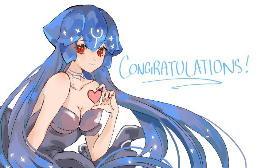 bangs bao_(vtuber) blue_hair breasts congratulations heart highres indie_virtual_youtuber long_hair red_eyes ryn_(xu) simple_background smile virtual_youtuber whale white_background