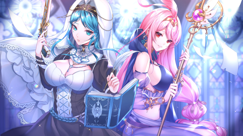 2girls aliasing aqua_eyes aqua_hair dress kernel_killer long_hair