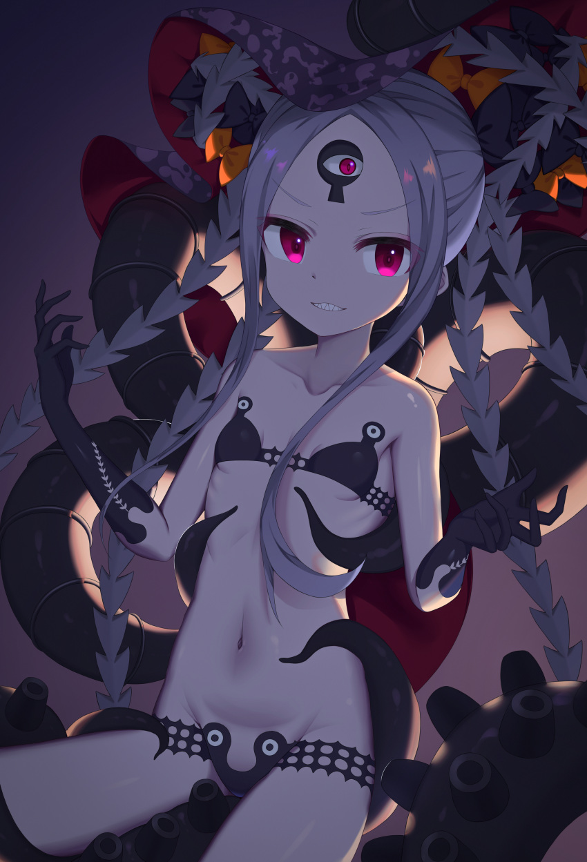 1girl abigail_williams_(fate/grand_order) abigail_williams_(swimsuit_foreigner)_(fate) absurdres artist_request bangs bare_shoulders black_bow blonde_hair blue_eyes bow braid braided_bun breasts double_bun dress_swimsuit fate/grand_order fate_(series) forehead grin highres huge_filesize long_hair looking_at_viewer mitre multiple_bows orange_bow parted_bangs sidelocks small_breasts smile swimsuit tentacles thighs twintails very_long_hair white_headwear white_swimsuit