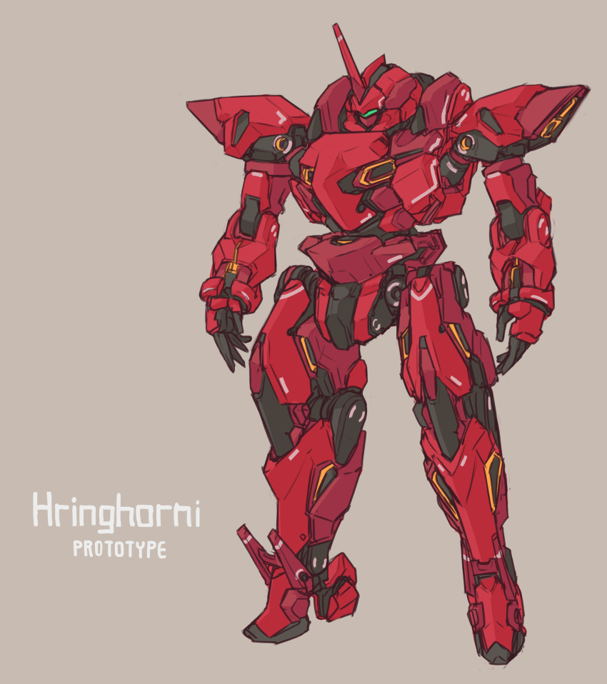 absurdres beige_background character_name commentary_request full_body highres horns kopaka_(karda_nui) looking_ahead mecha no_humans open_hands original single_horn solo standing visor