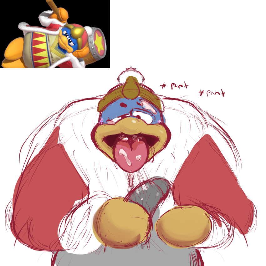 1:1 anthro avian bird bodily_fluids breath cum cum_in_mouth cum_inside cum_on_face duo ejaculation fellatio first_person_view genital_fluids genitals hi_res king_dedede kirby_(series) male male/male nintendo oral panting penguin penile penis penis_grab saliva sex unknown_artist video_games