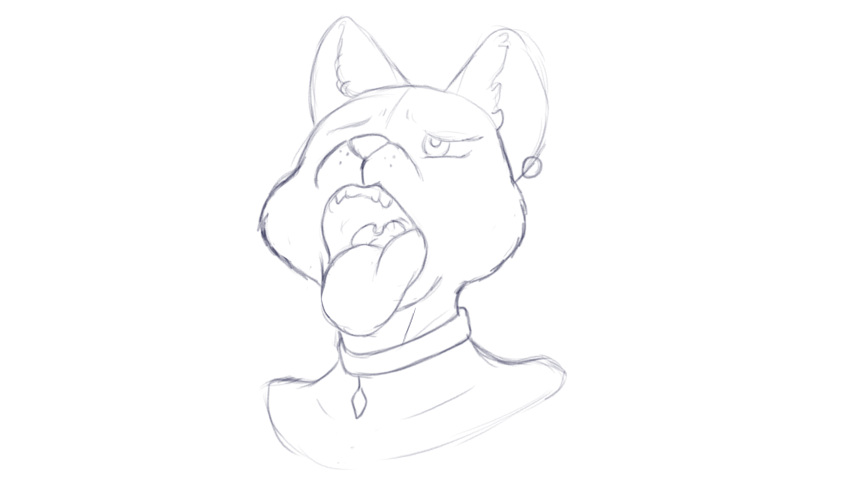 54321awesome absurd_res blue_and_white canid canine canis domestic_dog ear_piercing ear_ring female hi_res mammal monochrome piercing sketch tongue tongue_out