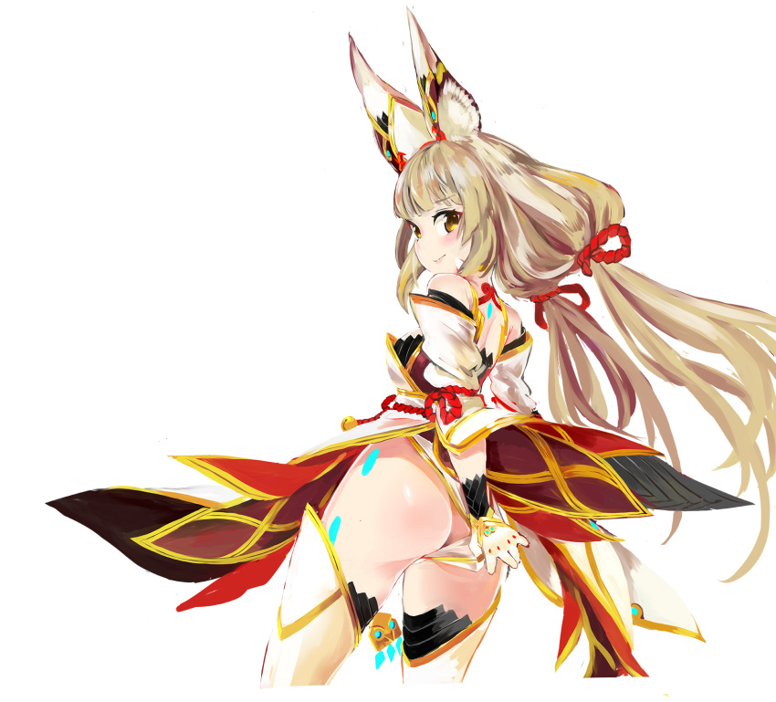 1girl animal_ears ass cat_ears cat_girl highres leotard long_hair nia_(blade)_(xenoblade) nia_(xenoblade) tim_(a9243190a) twintails white_background xenoblade_chronicles_(series) xenoblade_chronicles_2 yellow_eyes