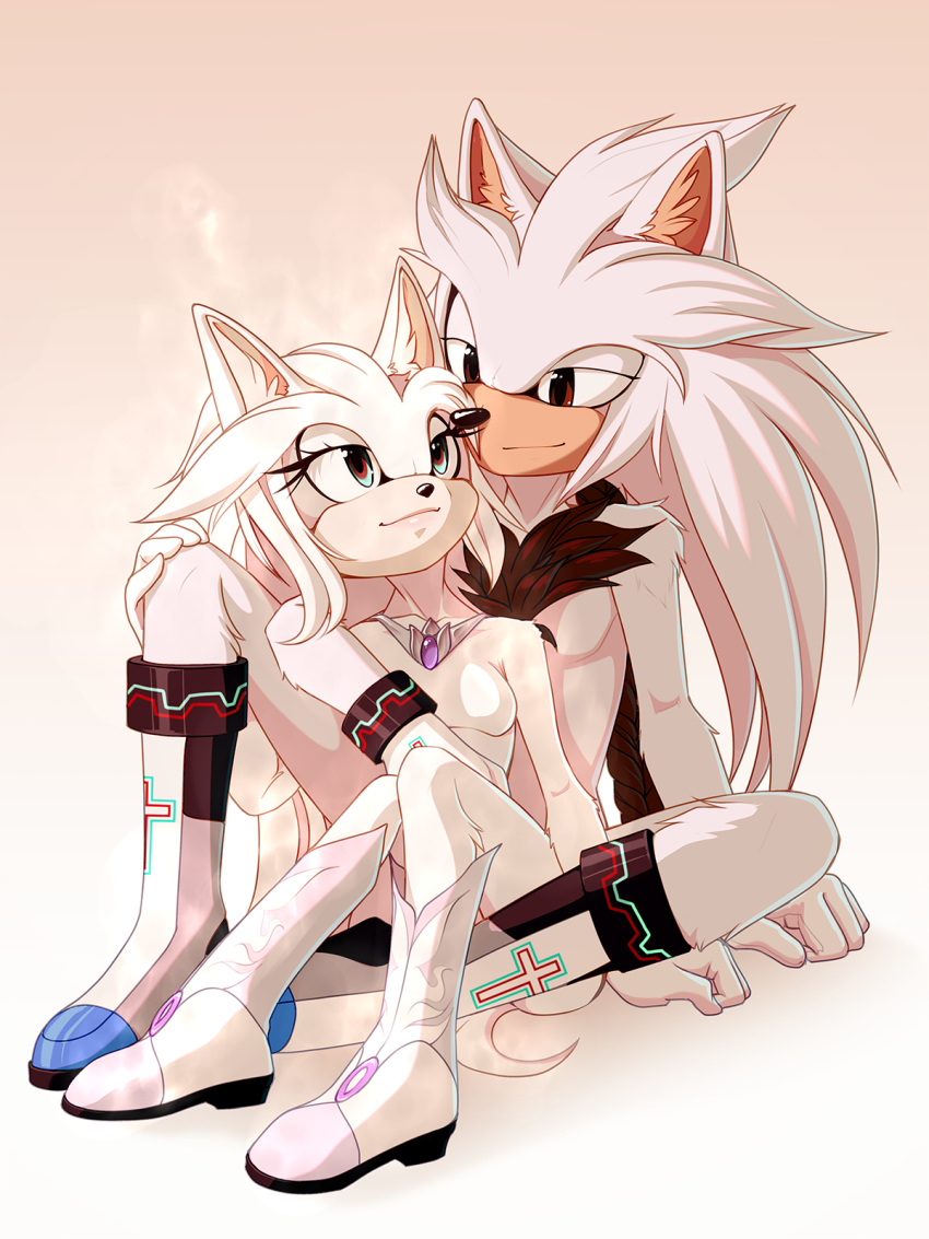 2019 3:4 anthro breasts brown_eyes clothed clothing digital_media_(artwork) duo eulipotyphlan eyelashes fan_character female fingers hedgehog hi_res lynjox lynxyjones male male/female mammal sibling silver-ty_the_hedgehog smile sonic_the_hedgehog_(series) volya_the_white_fire