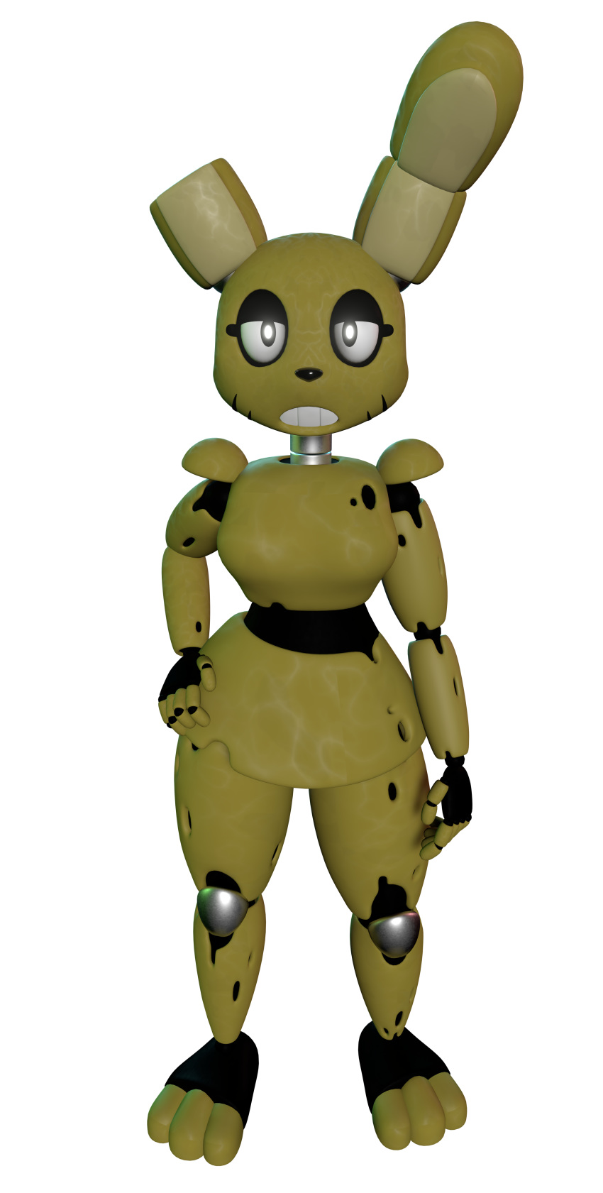 5_fingers absurd_res alpha_channel anthro bottomwear breasts clothing ears_up eyelashes female fingers five_nights_at_freddy's five_nights_at_freddy's_3 frown half-closed_eyes hand_on_hip hi_res hindpaw lagomorph leporid mammal mizumew narrowed_eyes paws rabbit skirt springtrap_(fnaf) thecomicalmelon torn_clothing video_games