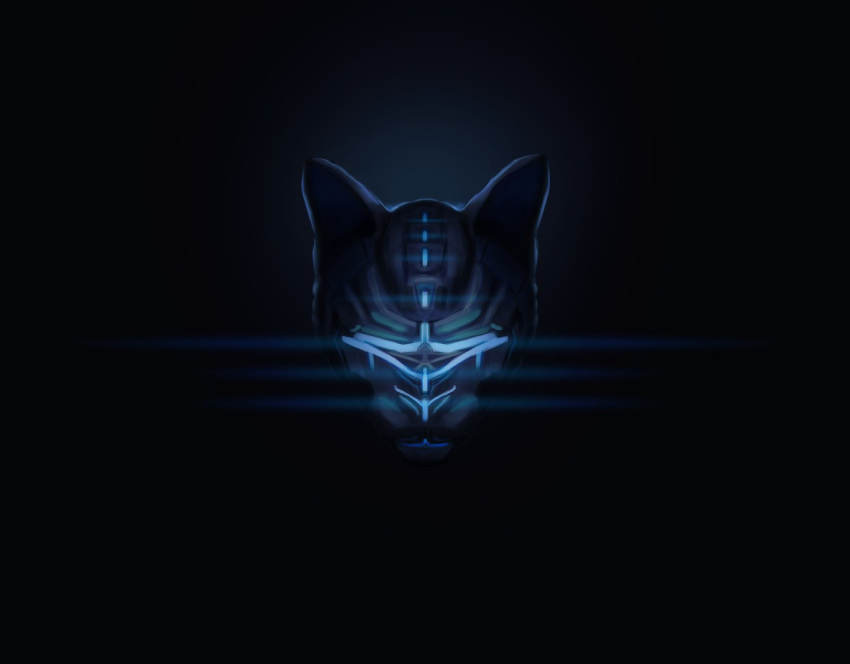 2020 blue_highlights cybernetics cyborg dead_space digital_drawing_(artwork) digital_media_(artwork) domestic_cat felid feline felis felisumbra highlights_(coloring) machine male mammal portrait simple_background video_games