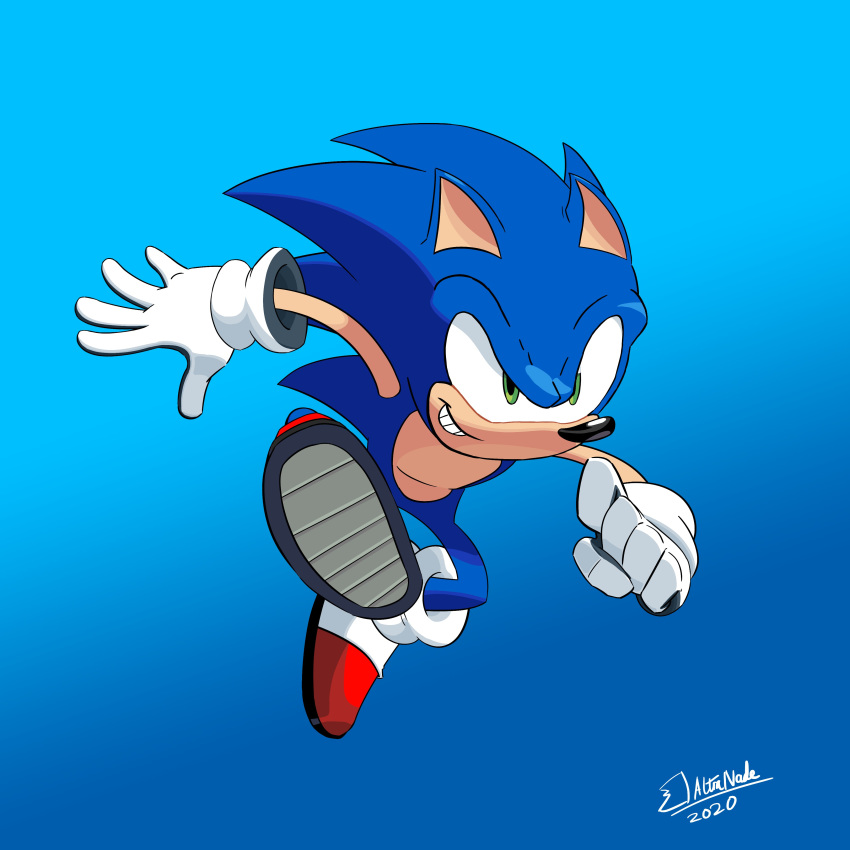 1:1 absurd_res altranade anthro biped blue_body blue_fur clothing eulipotyphlan footwear fur green_eyes hedgehog hi_res male mammal red_clothing red_footwear red_shoes shoes socks solo sonic_the_hedgehog sonic_the_hedgehog_(series)