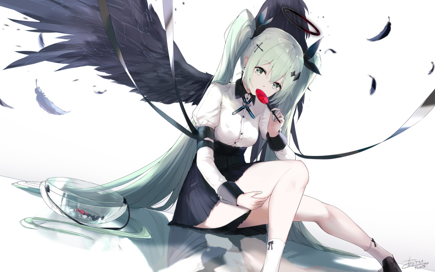 aliasing candy halo hatsune_miku kuroi_asahi lollipop reflection twintails vocaloid wings