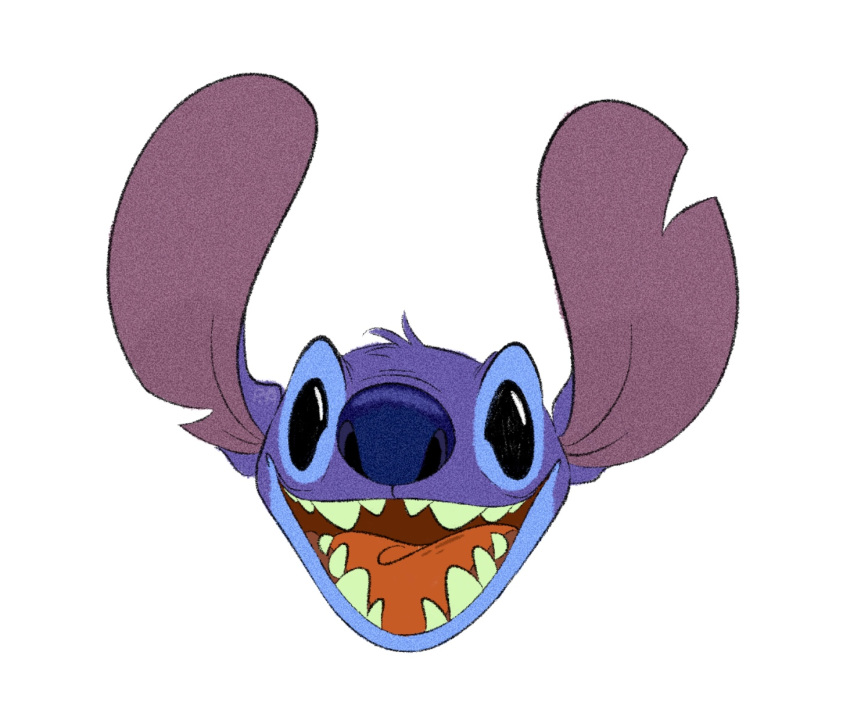 2020 alien black_eyes blue_body blue_fur blue_nose disney experiment_(lilo_and_stitch) eyebrows fur head_tuft headshot_portrait hi_res lilo_and_stitch long_ears male_(lore) no_sclera notched_ear open_mouth open_smile pawb-art portrait sharp_teeth simple_background smile solo stitch_(lilo_and_stitch) teeth tongue tuft white_background