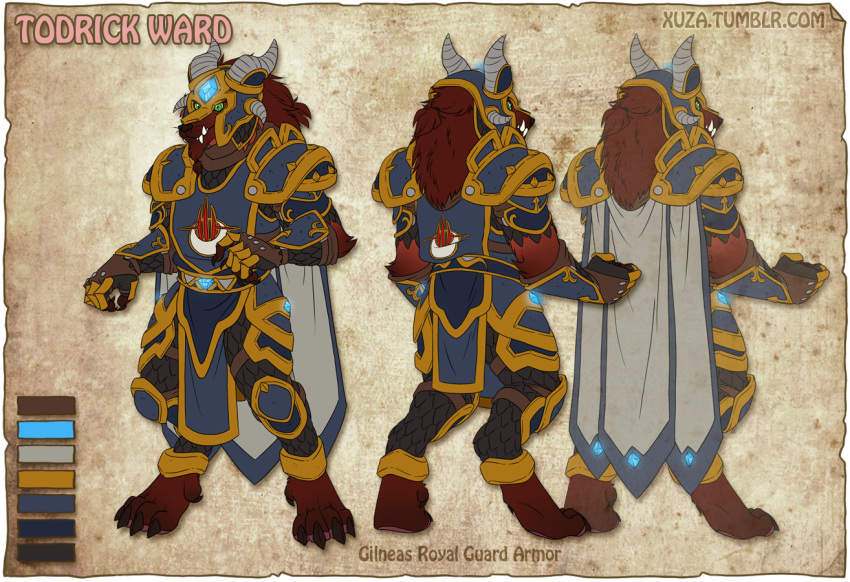 2017 4_toes 5_fingers alpha_channel anthro armor barefoot belt blizzard_entertainment border brown_body brown_fur canid canine canis cape claws clothed clothing digital_media_(artwork) digitigrade english_text fan_character fangs fingers fur gauntlets gem gloves handwear headgear headwear helmet howlite knight male mammal model_sheet paws scale_armor shoulder_pads solo tabard teeth text todrick_ward toe_claws toes transparent_border video_games warcraft warrior were werecanid wolf worgen