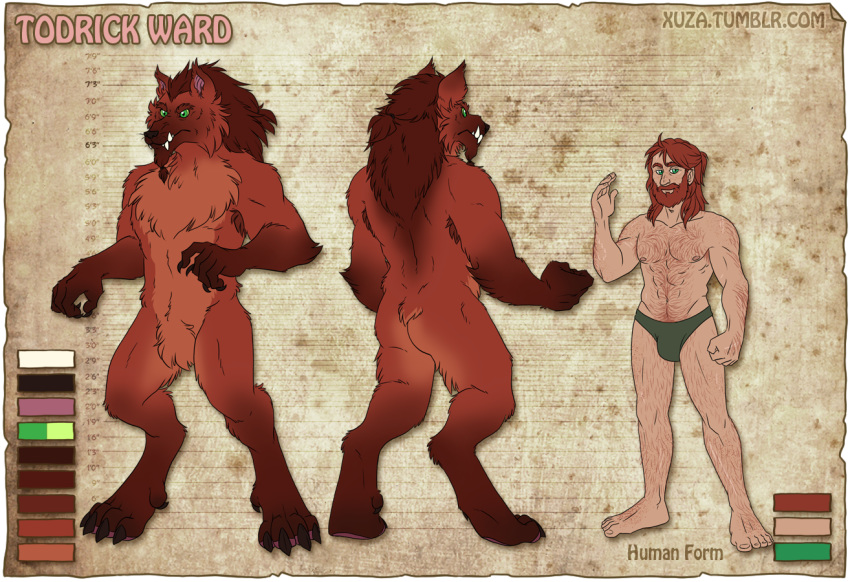 2017 4_toes 5_fingers 5_toes alpha_channel anthro beard blizzard_entertainment body_hair border brown_body brown_fur butt canid canine canis chest_hair claws clothed clothing digital_media_(artwork) digitigrade english_text facial_hair fan_character fangs featureless_crotch fingers fur hair hairy_arms hairy_body hairy_legs howlite human male mammal model_sheet nude paws solo teeth text todrick_ward toe_claws toes topwear transparent_border underwear underwear_only video_games warcraft were werecanid wolf worgen