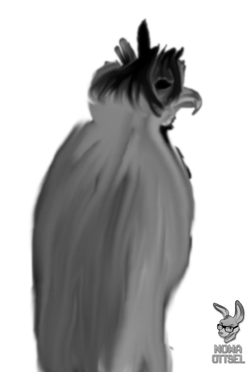 2:3 absurd_res accipitrid accipitriform ambiguous_gender anthro avian beak bird black_and_white chilling creepy dark empty_eyes feathers hi_res monochrome nowatheottsel omen_(character) scary solo soulless soulless_eyes