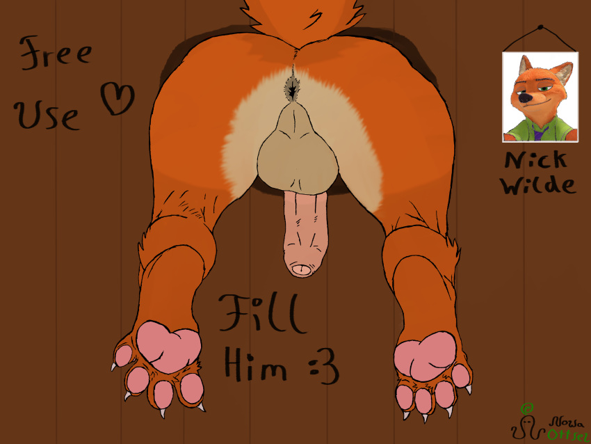 4:3 absurd_res anthro anus balls canid canine disney fence fox free_use genitals hi_res male mammal nick_wilde nowatheottsel paws penis picture_frame picture_in_picture public_use raised_tail solo stuck through_wall zootopia